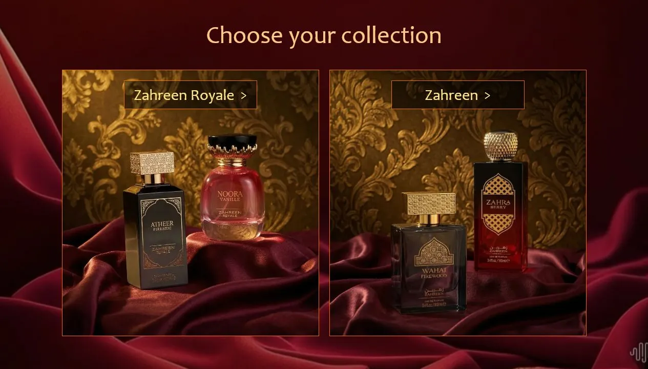 Catalogo y modal de fragancias de Zahreen.