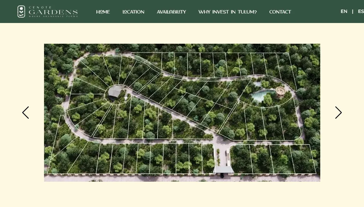 Cenote Gardens interactive real estate sections.