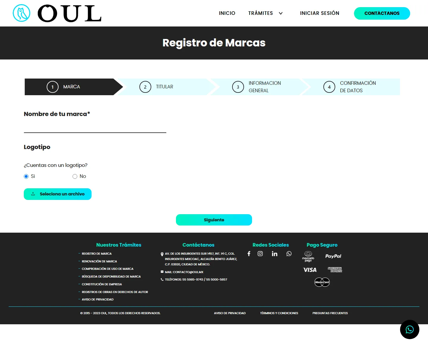 Formulario de OUL para iniciar un trámite legal desde la web.