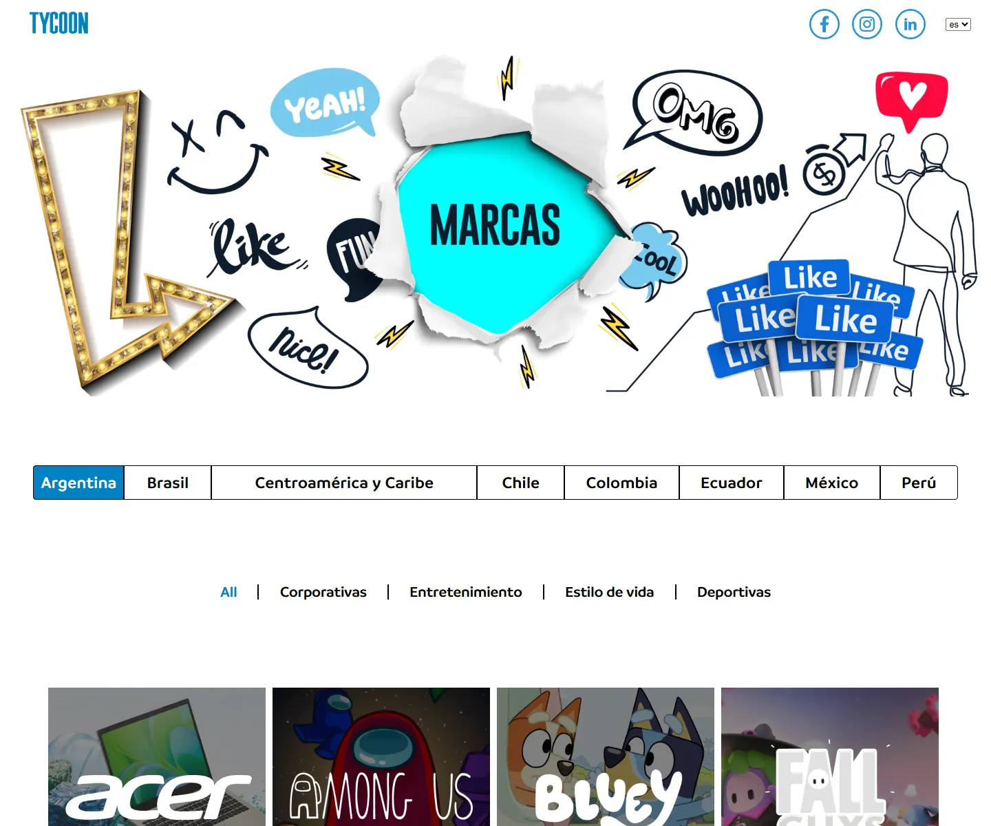 Catálogo corporativo de marcas dentro del sitio de Tycoon.